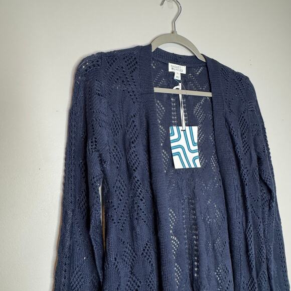 Market & Spruce Cecily Pointelle Open Duster Cardigan Blue NWT Size Small - Picture 3 of 10